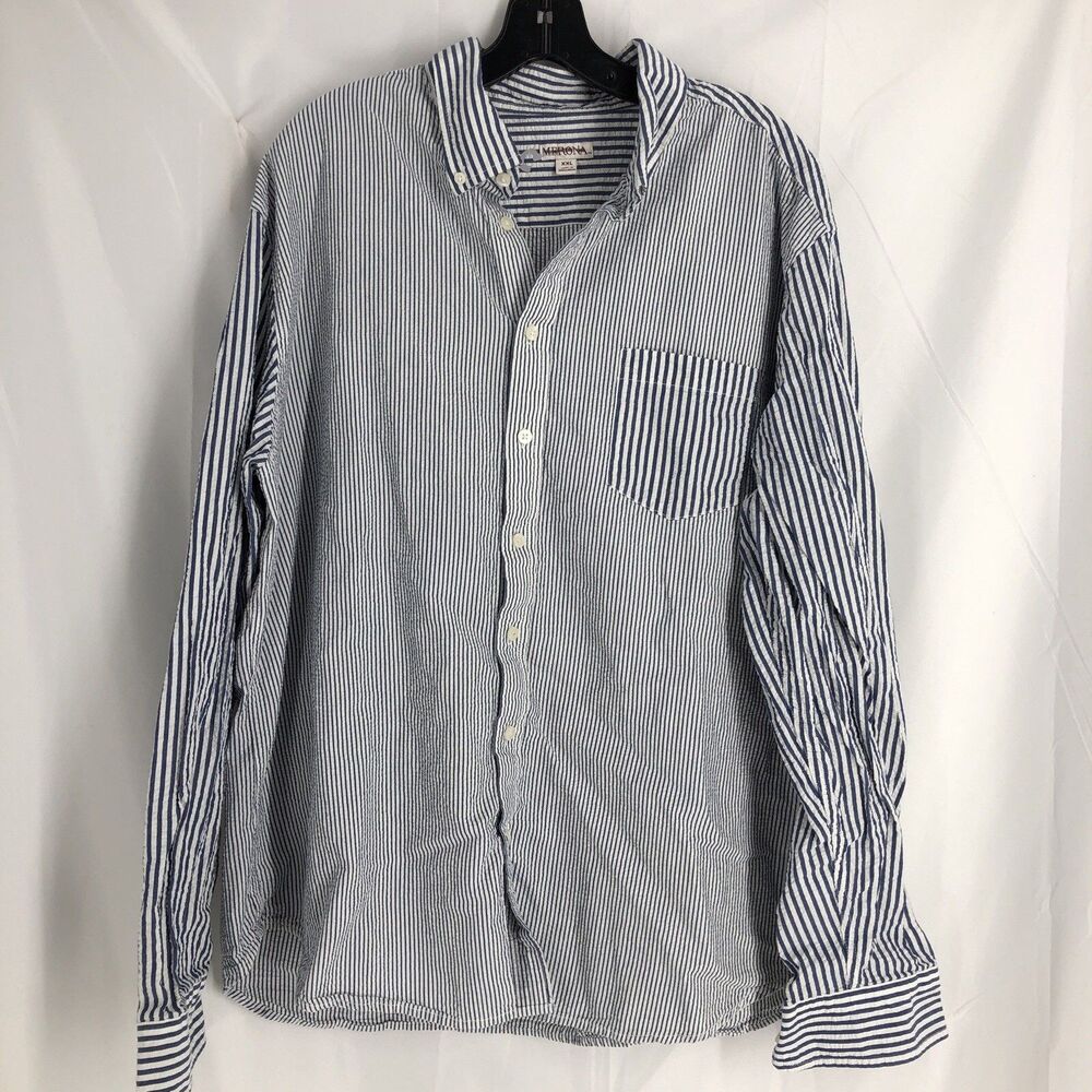 Merona Womens Blue striped Button Up Blouse Long Sleeve Collared Cotton Size 2X